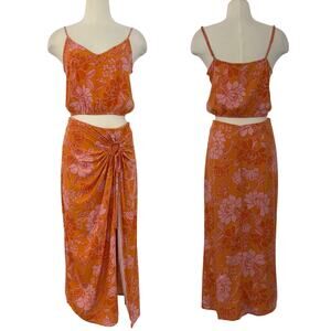 Naf Naf Paris Two-Piece Skirt Set Camisole Top Floral Orange/Pink Size M/8